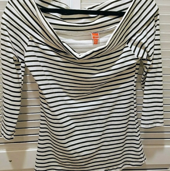 Au Fond Tops - Au Fond Black & White Striped Off-Shouldertop